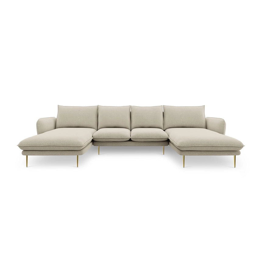 Vienna 6-Sitzer Panorama Sofa aus Strukturierter Stoff in Beige (Positano 8), Beine in Goldmetall, 350x170x95 cm von Cosmopolitan Design – Bild 4