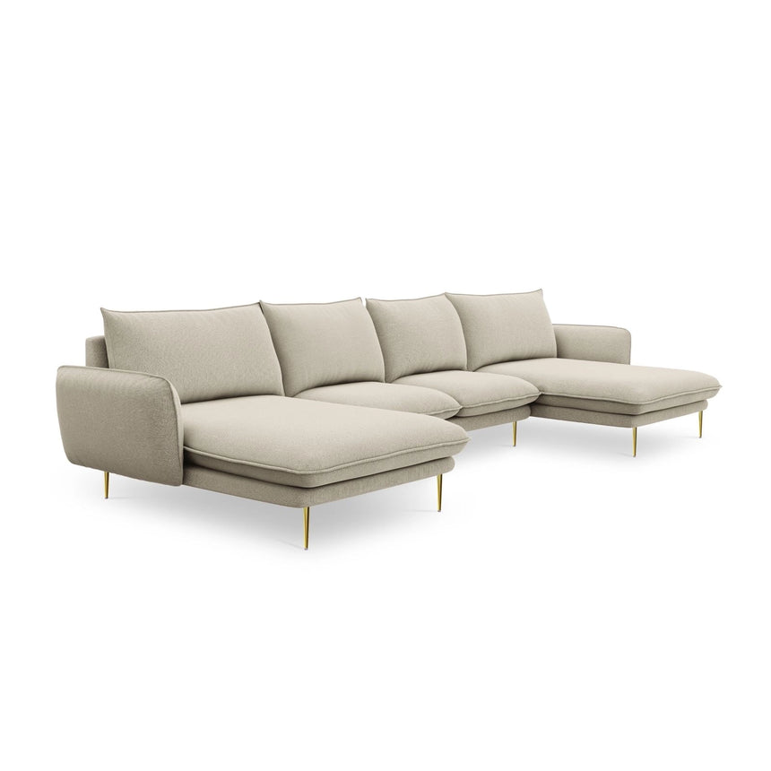 Vienna 6-Sitzer Panorama Sofa aus Strukturierter Stoff in Beige (Positano 8), Beine in Goldmetall, 350x170x95 cm von Cosmopolitan Design – Bild 5