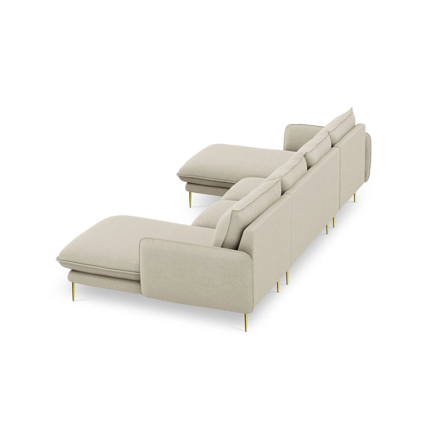 Vienna 6-Sitzer Panorama Sofa aus Strukturierter Stoff in Beige (Positano 8), Beine in Goldmetall, 350x170x95 cm von Cosmopolitan Design – Bild 6