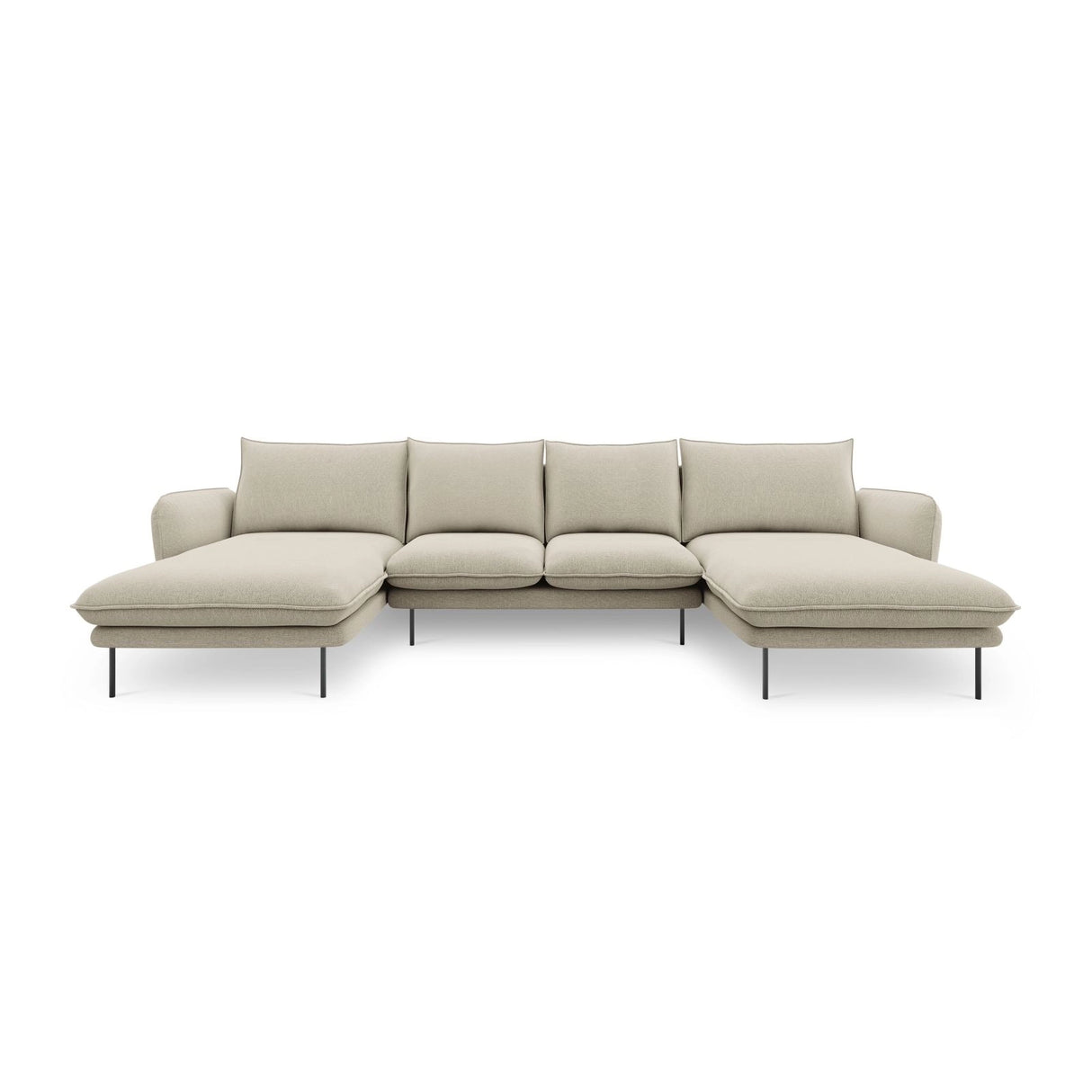 Vienna 6-Sitzer Panorama Sofa aus Strukturierter Stoff in Beige (Positano 8), Beine in Schwarzes Metall, 350x170x95 cm von Cosmopolitan Design – Bild 4