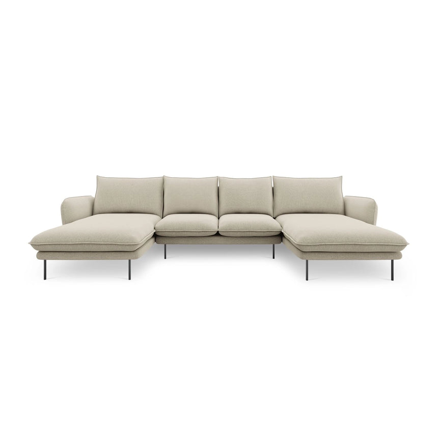 Vienna 6-Sitzer Panorama Sofa aus Strukturierter Stoff in Beige (Positano 8), Beine in Schwarzes Metall, 350x170x95 cm von Cosmopolitan Design – Bild 4