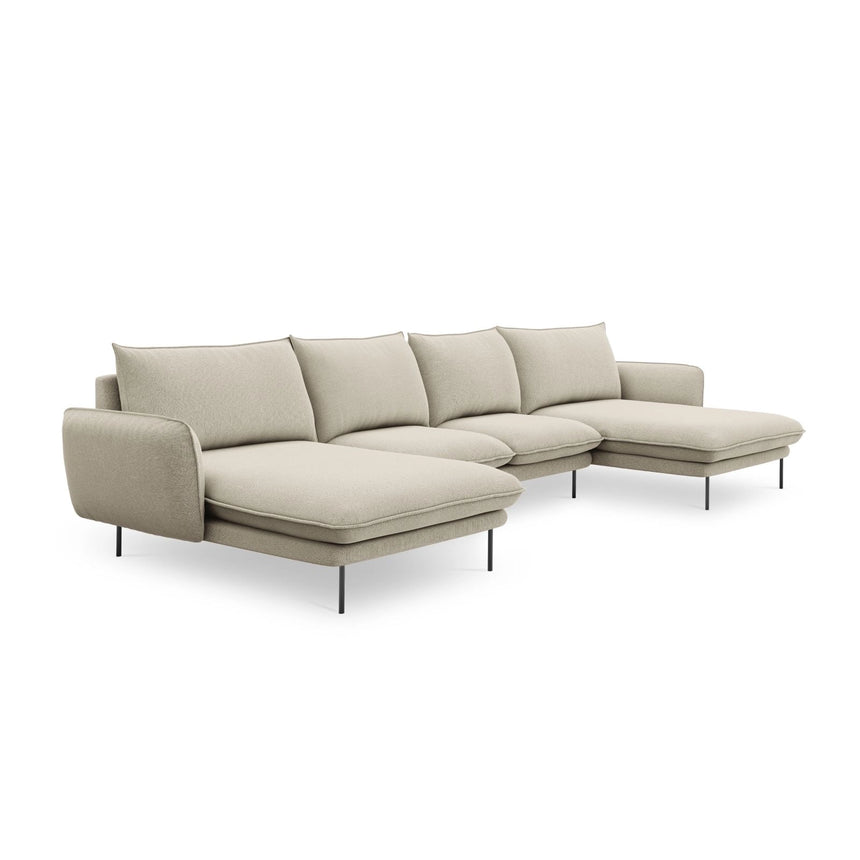 Vienna 6-Sitzer Panorama Sofa aus Strukturierter Stoff in Beige (Positano 8), Beine in Schwarzes Metall, 350x170x95 cm von Cosmopolitan Design – Bild 5