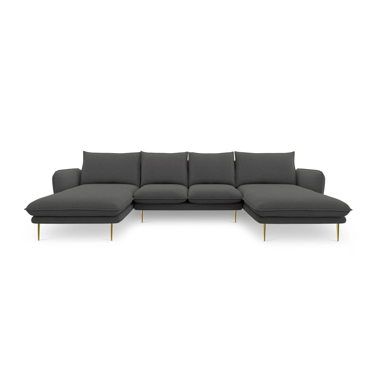 Vienna 6-Sitzer Panorama Sofa aus Strukturierter Stoff in Dunkelgrau (Positano 95), Beine in Goldmetall, 350x170x95 cm von Cosmopolitan Design – Bild 4