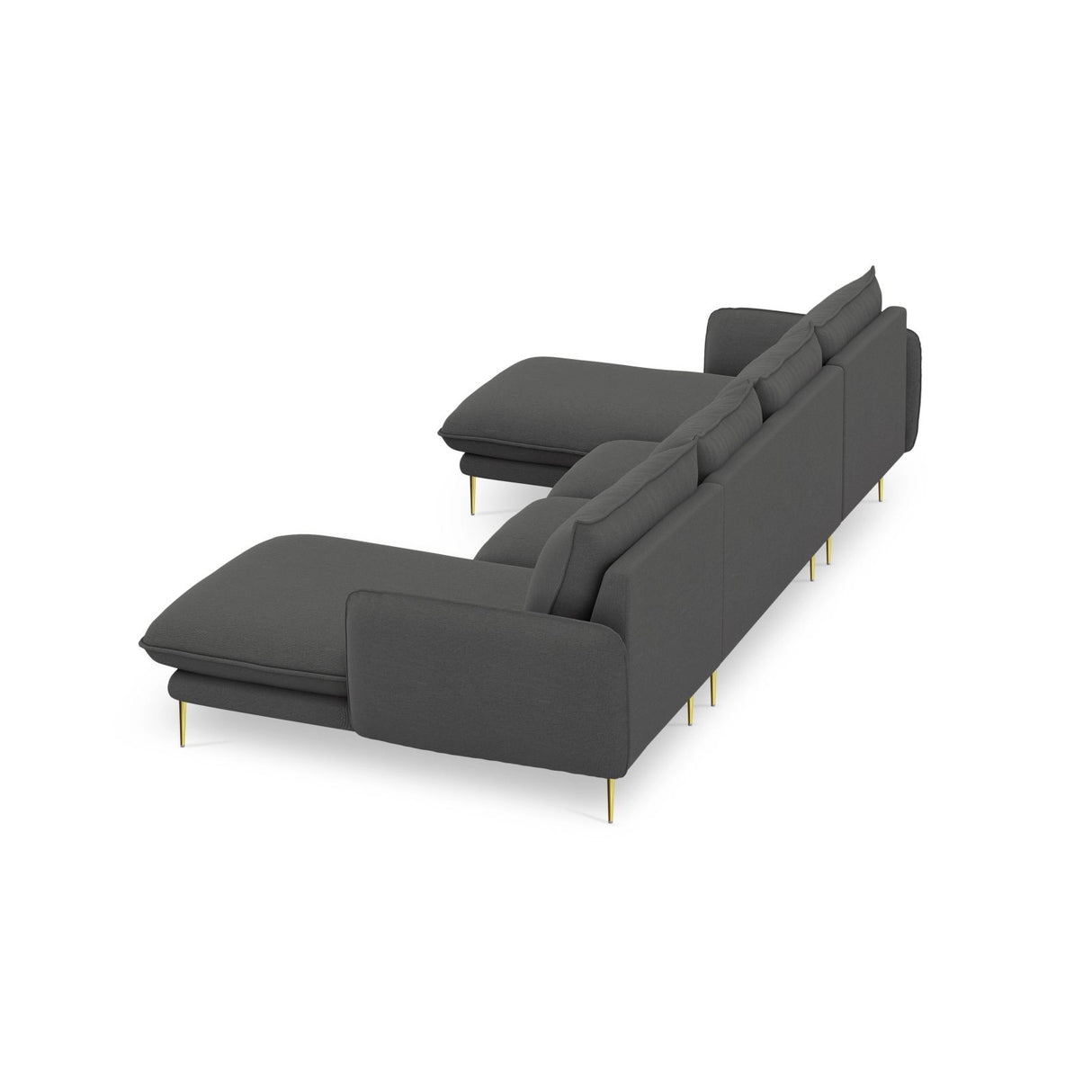 Vienna 6-Sitzer Panorama Sofa aus Strukturierter Stoff in Dunkelgrau (Positano 95), Beine in Goldmetall, 350x170x95 cm von Cosmopolitan Design – Bild 6