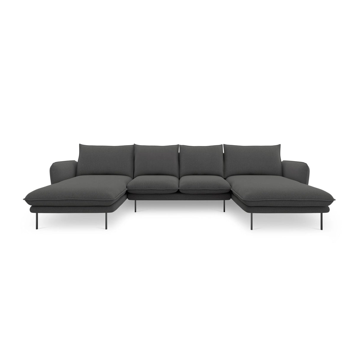 Vienna 6-Sitzer Panorama Sofa aus Strukturierter Stoff in Dunkelgrau (Positano 95), Beine in Schwarzes Metall, 350x170x95 cm von Cosmopolitan Design – Bild 4