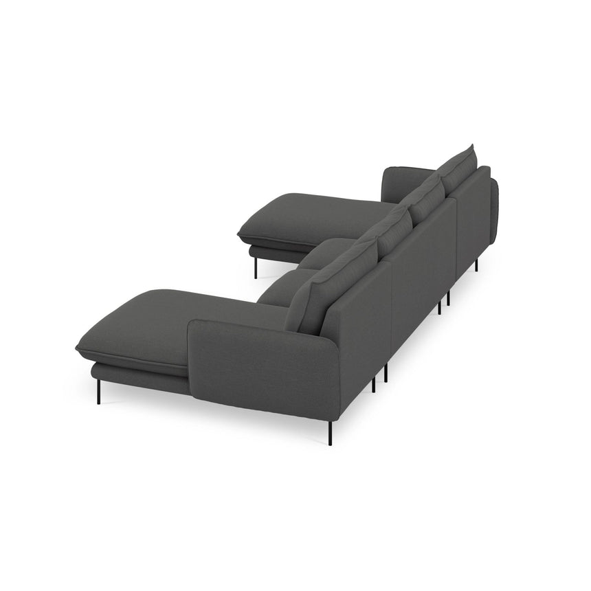 Vienna 6-Sitzer Panorama Sofa aus Strukturierter Stoff in Dunkelgrau (Positano 95), Beine in Schwarzes Metall, 350x170x95 cm von Cosmopolitan Design – Bild 6
