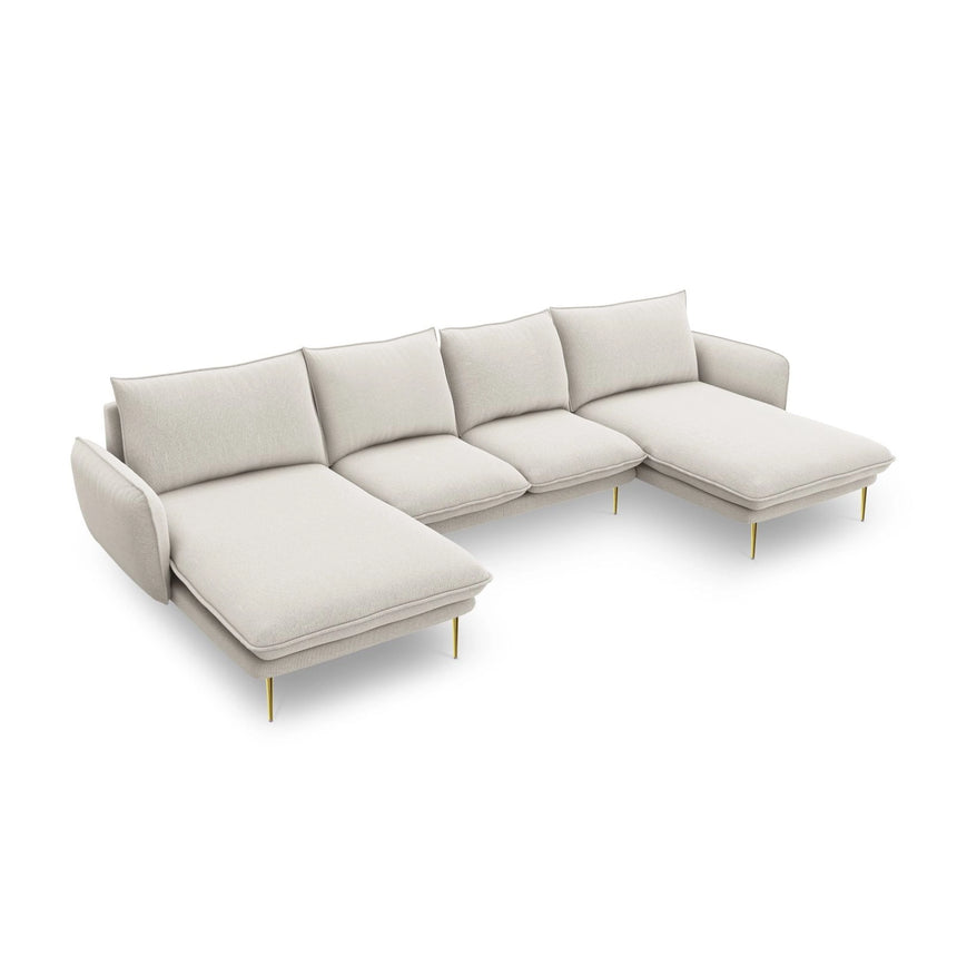Vienna 6-Sitzer Panorama Sofa aus Strukturierter Stoff in Hellbeige (Positano 02), Beine in Goldmetall, 350x170x95 cm von Cosmopolitan Design – Bild 1