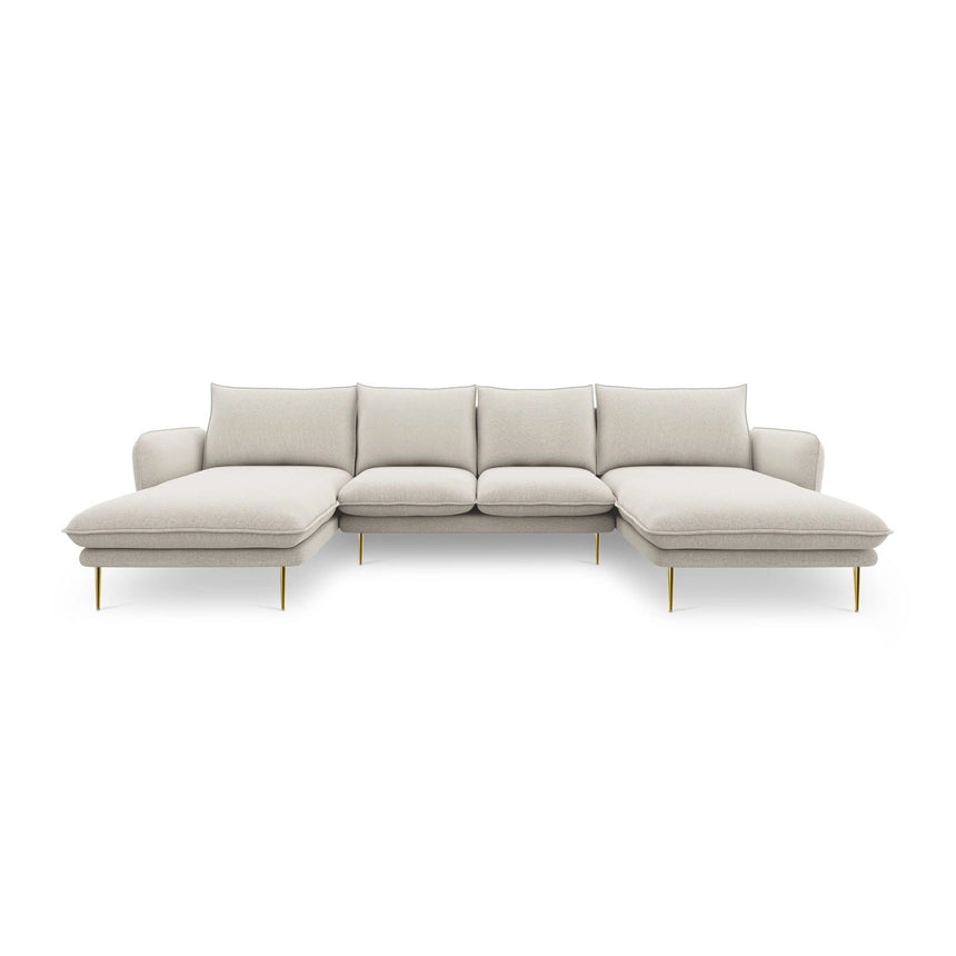 Vienna 6-Sitzer Panorama Sofa aus Strukturierter Stoff in Hellbeige (Positano 02), Beine in Goldmetall, 350x170x95 cm von Cosmopolitan Design – Bild 4