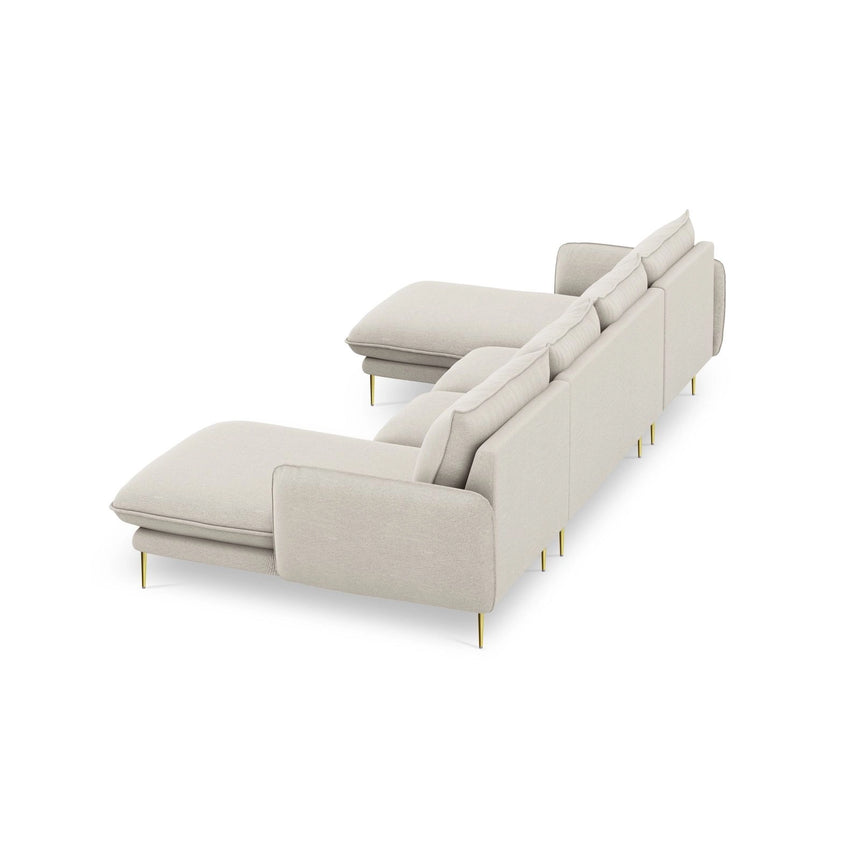 Vienna 6-Sitzer Panorama Sofa aus Strukturierter Stoff in Hellbeige (Positano 02), Beine in Goldmetall, 350x170x95 cm von Cosmopolitan Design – Bild 6