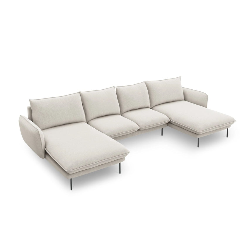 Vienna 6-Sitzer Panorama Sofa aus Strukturierter Stoff in Hellbeige (Positano 02), Beine in Schwarzes Metall, 350x170x95 cm von Cosmopolitan Design – Bild 1