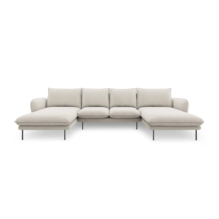 Vienna 6-Sitzer Panorama Sofa aus Strukturierter Stoff in Hellbeige (Positano 02), Beine in Schwarzes Metall, 350x170x95 cm von Cosmopolitan Design – Bild 4