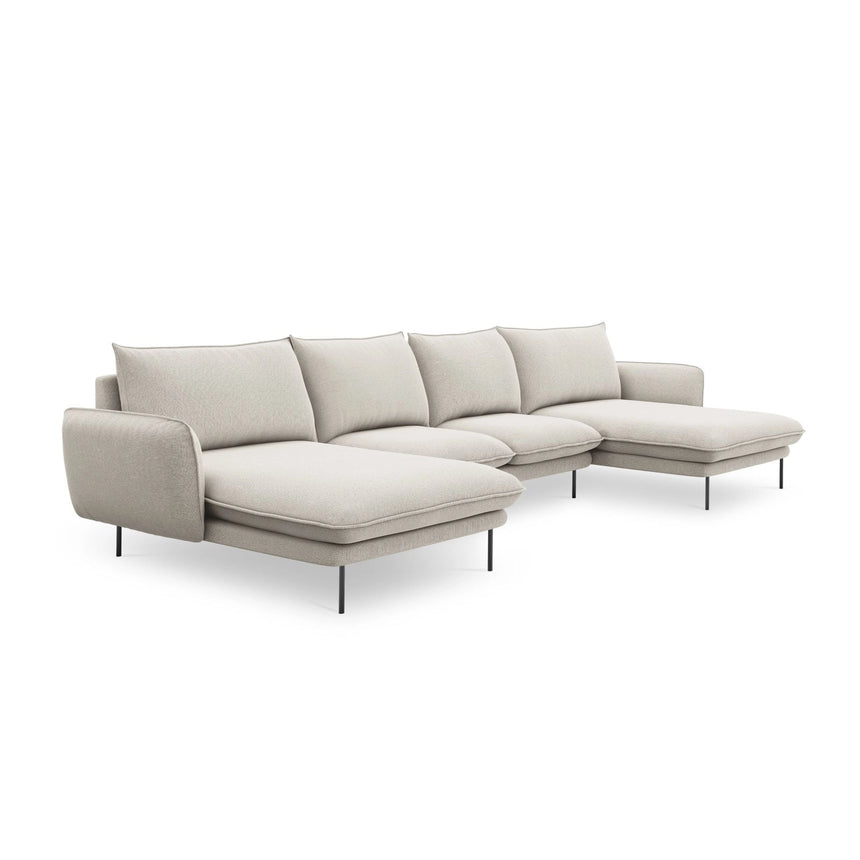 Vienna 6-Sitzer Panorama Sofa aus Strukturierter Stoff in Hellbeige (Positano 02), Beine in Schwarzes Metall, 350x170x95 cm von Cosmopolitan Design – Bild 5