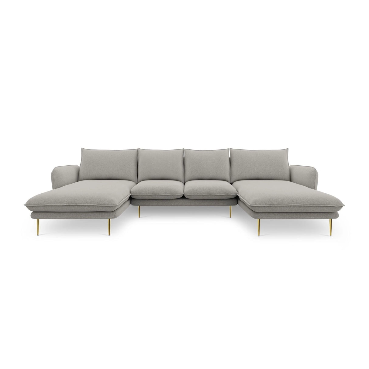 Vienna 6-Sitzer Panorama Sofa aus Strukturierter Stoff in Hellgrau (Asgard 27/ Positano 83), Beine in Goldmetall, 350x170x95 cm von Cosmopolitan Design – Bild 4