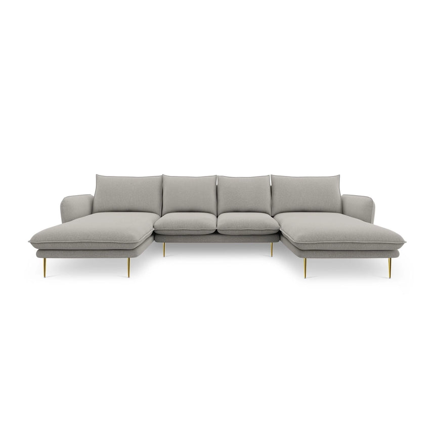 Vienna 6-Sitzer Panorama Sofa aus Strukturierter Stoff in Hellgrau (Asgard 27/ Positano 83), Beine in Goldmetall, 350x170x95 cm von Cosmopolitan Design – Bild 4