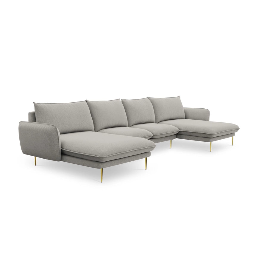 Vienna 6-Sitzer Panorama Sofa aus Strukturierter Stoff in Hellgrau (Asgard 27/ Positano 83), Beine in Goldmetall, 350x170x95 cm von Cosmopolitan Design – Bild 5