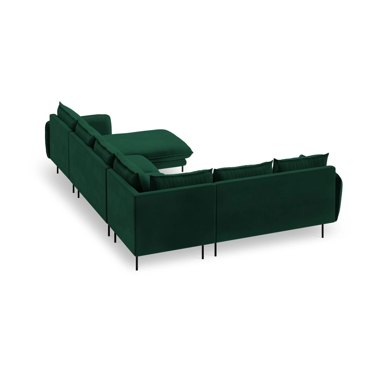 Vienna 7-Sitzer Panorama Ecksofa, Linke Seite, aus Samt in Flaschengrün (Bluvel 78), Beine aus Schwarzes Metall, 330x235x95 cm von Cosmopolitan Design – Bild 5