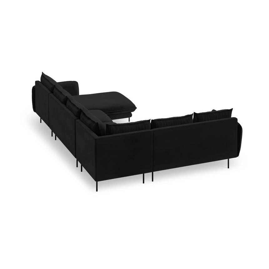 Vienna 7-Sitzer Panorama Ecksofa, Linke Seite, aus Samt in Schwarz (Bluvel 19), Beine aus Schwarzes Metall, 330x235x95 cm von Cosmopolitan Design – Bild 5