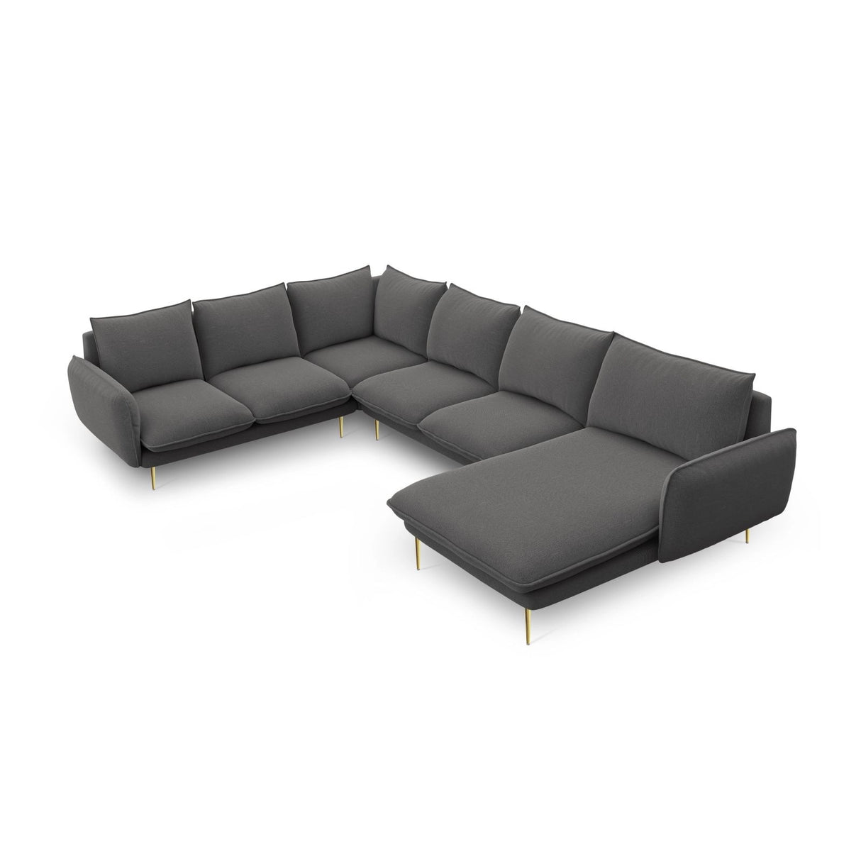 Vienna 7-Sitzer Panorama Ecksofa, Linke Seite, aus Strukturierter Stoff in Dunkelgrau (Positano 95), Beine aus Goldmetall, 330x235x95 cm von Cosmopolitan Design – Bild 1