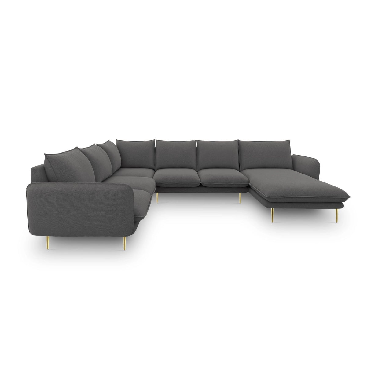 Vienna 7-Sitzer Panorama Ecksofa, Linke Seite, aus Strukturierter Stoff in Dunkelgrau (Positano 95), Beine aus Goldmetall, 330x235x95 cm von Cosmopolitan Design – Bild 4