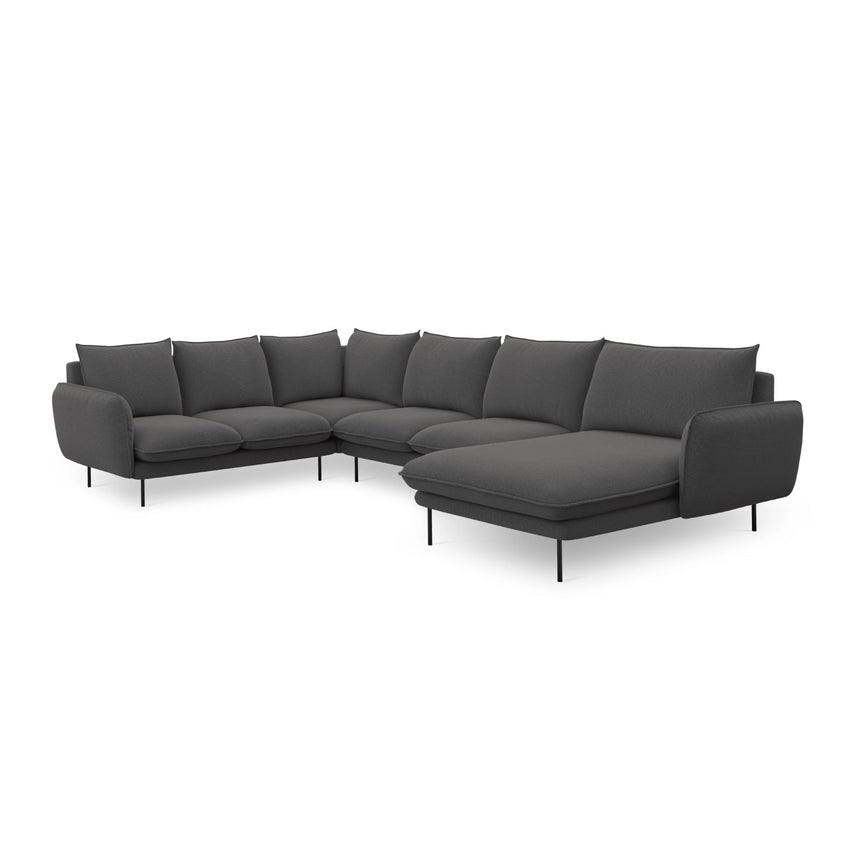 Vienna 7-Sitzer Panorama Ecksofa, Linke Seite, aus Strukturierter Stoff in Dunkelgrau (Positano 95), Beine aus Schwarzes Metall, 330x235x95 cm von Cosmopolitan Design – Bild 5