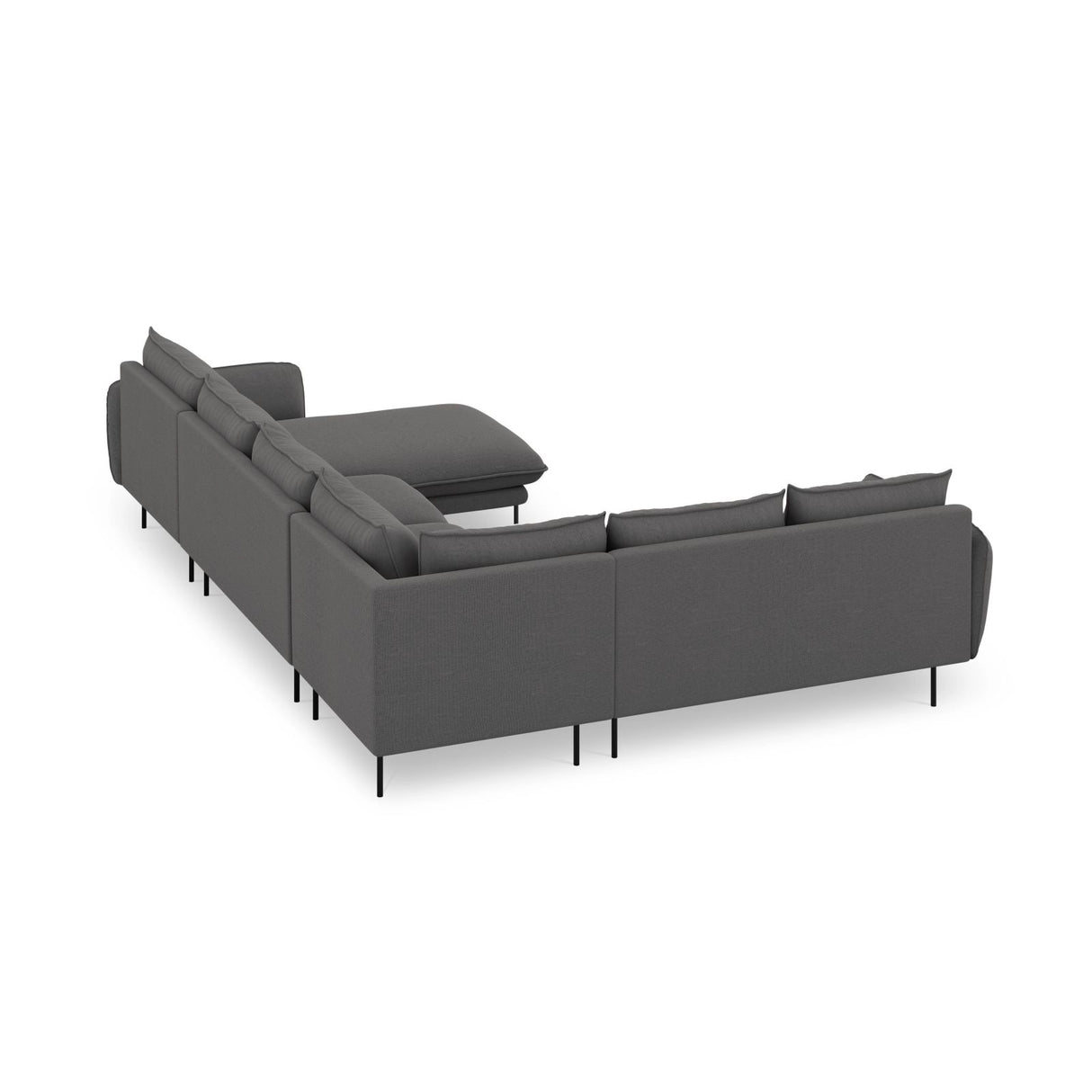 Vienna 7-Sitzer Panorama Ecksofa, Linke Seite, aus Strukturierter Stoff in Dunkelgrau (Positano 95), Beine aus Schwarzes Metall, 330x235x95 cm von Cosmopolitan Design – Bild 6