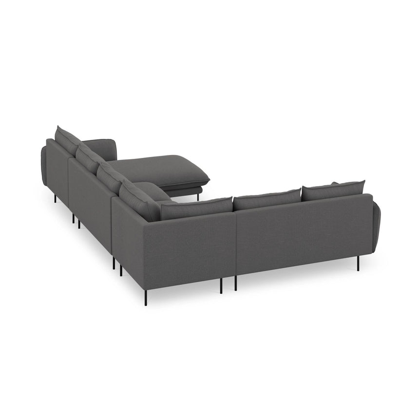 Vienna 7-Sitzer Panorama Ecksofa, Linke Seite, aus Strukturierter Stoff in Dunkelgrau (Positano 95), Beine aus Schwarzes Metall, 330x235x95 cm von Cosmopolitan Design – Bild 6