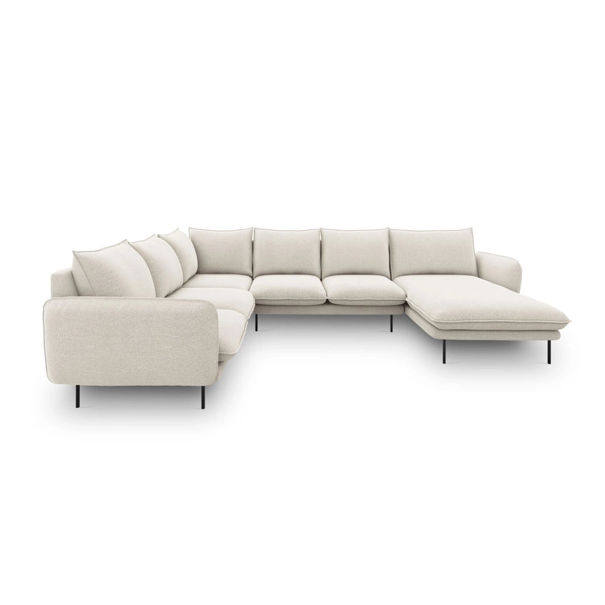 Vienna 7-Sitzer Panorama Ecksofa, Linke Seite, aus Strukturierter Stoff in Hellbeige (Positano 02), Beine aus Schwarzes Metall, 330x235x95 cm von Cosmopolitan Design – Bild 4