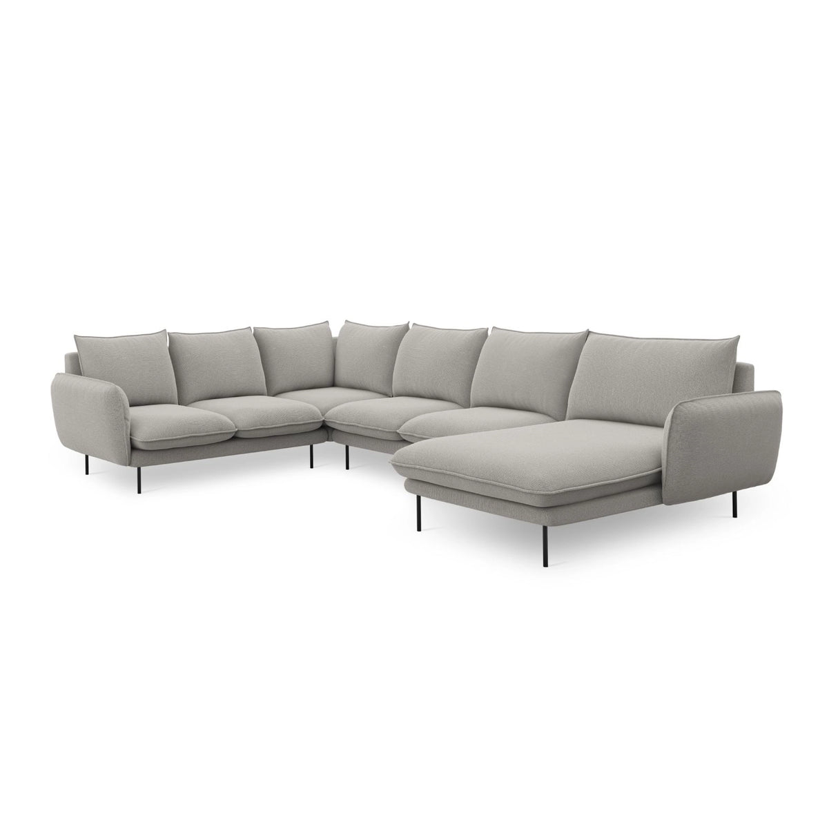 Vienna 7-Sitzer Panorama Ecksofa, Linke Seite, aus Strukturierter Stoff in Hellgrau (Asgard 27/ Positano 83), Beine aus Schwarzes Metall, 330x235x95 cm von Cosmopolitan Design – Bild 5