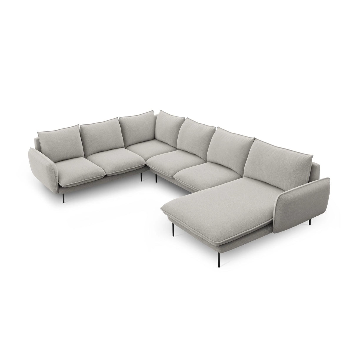 Vienna 7-Sitzer Panorama Ecksofa, Linke Seite, aus Strukturierter Stoff in Hellgrau (Asgard 27/ Positano 83), Beine aus Schwarzes Metall, 330x235x95 cm von Cosmopolitan Design – Bild 1