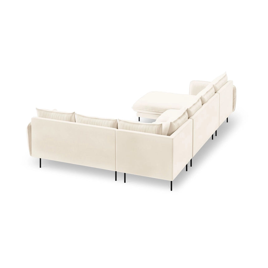 Vienna 7-Sitzer Panorama Ecksofa, Rechte Seite, aus Samt in Hellbeige (Bluvel 22), Beine aus Schwarzes Metall, 330x235x95 cm von Cosmopolitan Design – Bild 5