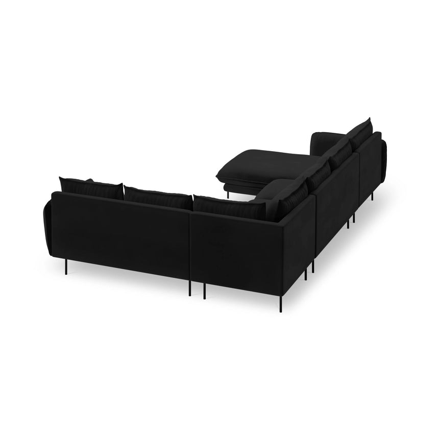 Vienna 7-Sitzer Panorama Ecksofa, Rechte Seite, aus Samt in Schwarz (Bluvel 19), Beine aus Schwarzes Metall, 330x235x95 cm von Cosmopolitan Design – Bild 5