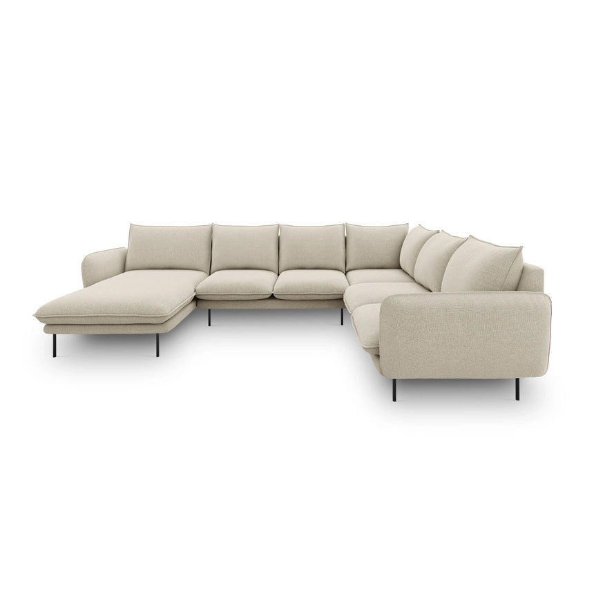 Vienna 7-Sitzer Panorama Ecksofa, Rechte Seite, aus Strukturierter Stoff in Beige (Positano 8), Beine aus Schwarzes Metall, 330x235x95 cm von Cosmopolitan Design – Bild 4