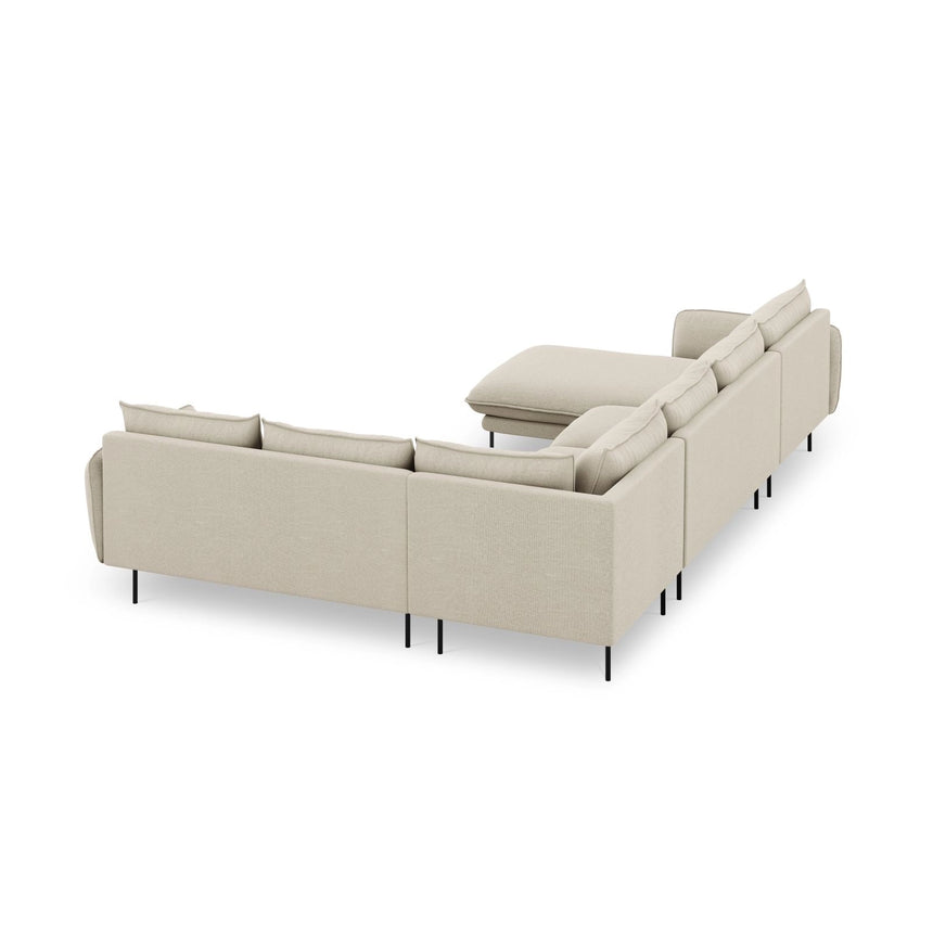 Vienna 7-Sitzer Panorama Ecksofa, Rechte Seite, aus Strukturierter Stoff in Beige (Positano 8), Beine aus Schwarzes Metall, 330x235x95 cm von Cosmopolitan Design – Bild 6