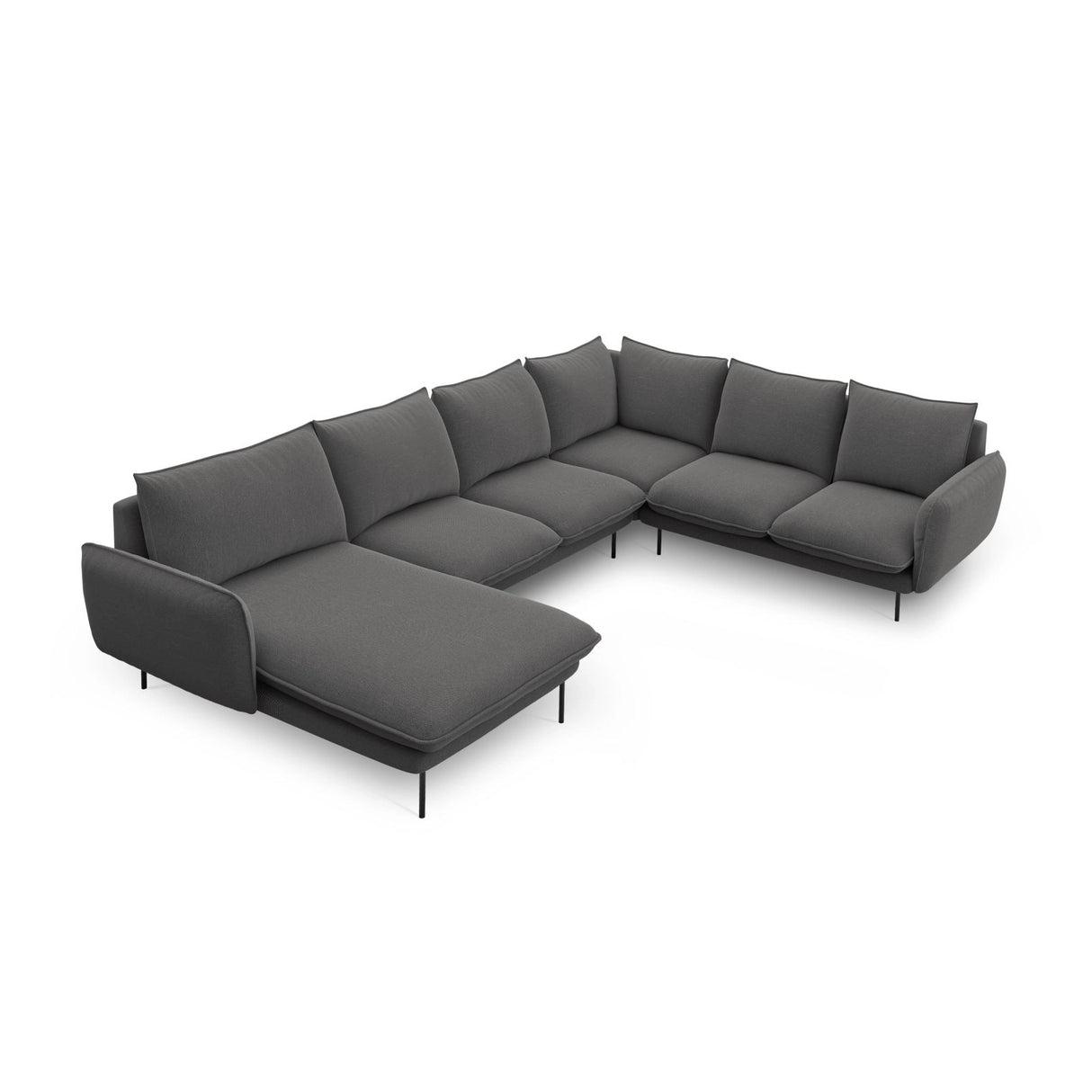 Vienna 7-Sitzer Panorama Ecksofa, Rechte Seite, aus Strukturierter Stoff in Dunkelgrau (Positano 95), Beine aus Schwarzes Metall, 330x235x95 cm von Cosmopolitan Design – Bild 1