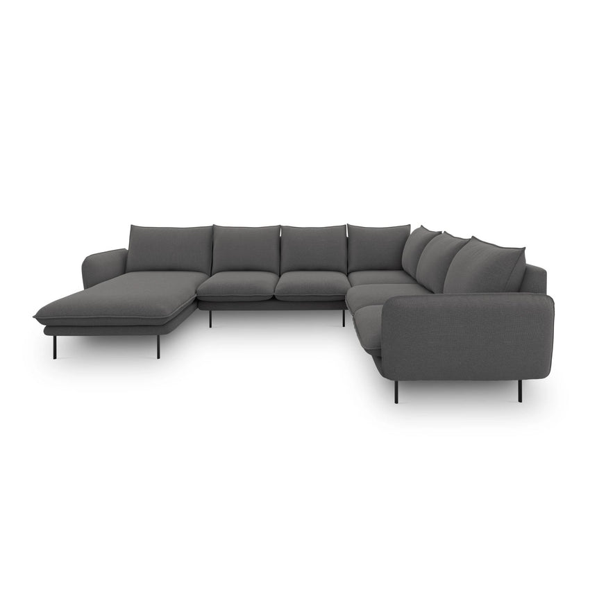 Vienna 7-Sitzer Panorama Ecksofa, Rechte Seite, aus Strukturierter Stoff in Dunkelgrau (Positano 95), Beine aus Schwarzes Metall, 330x235x95 cm von Cosmopolitan Design – Bild 4