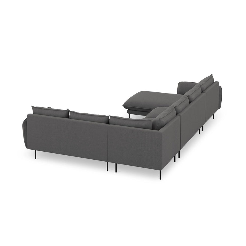 Vienna 7-Sitzer Panorama Ecksofa, Rechte Seite, aus Strukturierter Stoff in Dunkelgrau (Positano 95), Beine aus Schwarzes Metall, 330x235x95 cm von Cosmopolitan Design – Bild 6