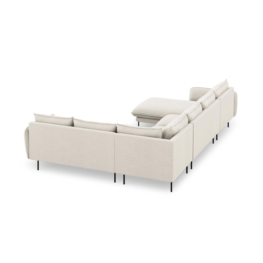 Vienna 7-Sitzer Panorama Ecksofa, Rechte Seite, aus Strukturierter Stoff in Hellbeige (Positano 02), Beine aus Schwarzes Metall, 330x235x95 cm von Cosmopolitan Design – Bild 6