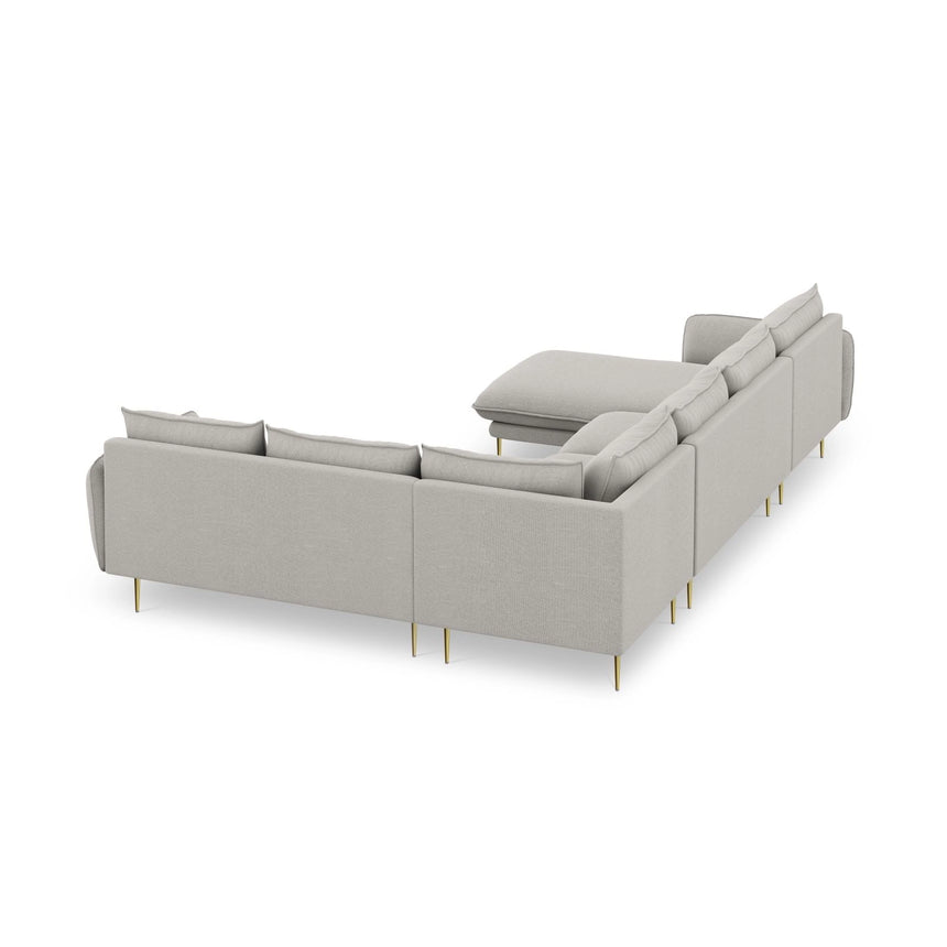 Vienna 7-Sitzer Panorama Ecksofa, Rechte Seite, aus Strukturierter Stoff in Hellgrau (Asgard 27/ Positano 83), Beine aus Goldmetall, 330x235x95 cm von Cosmopolitan Design – Bild 6