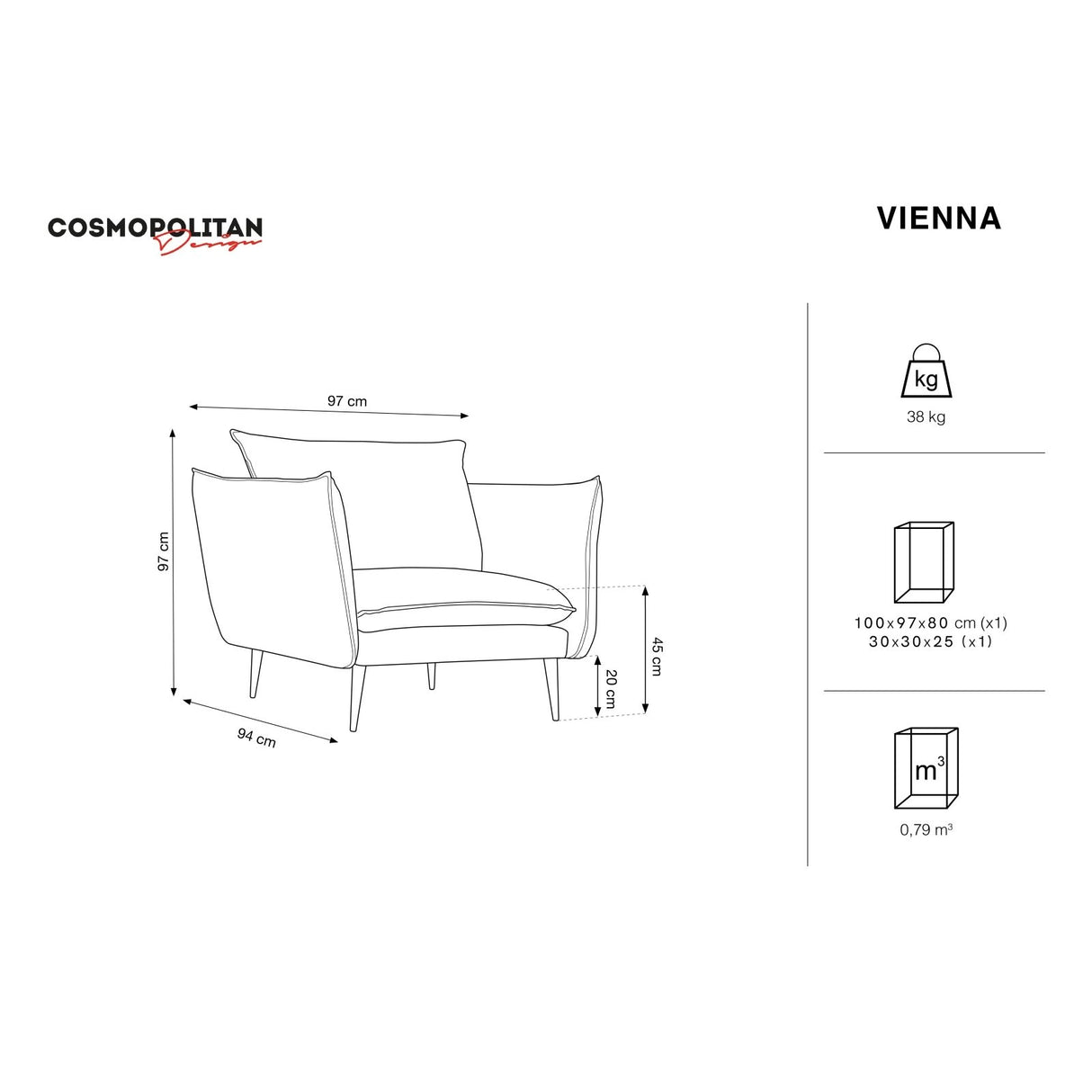 Vienna Sessel aus Boucle in Schwarz (Ascot Black), 97x94x95 cm von Cosmopolitan Design – Bild 2