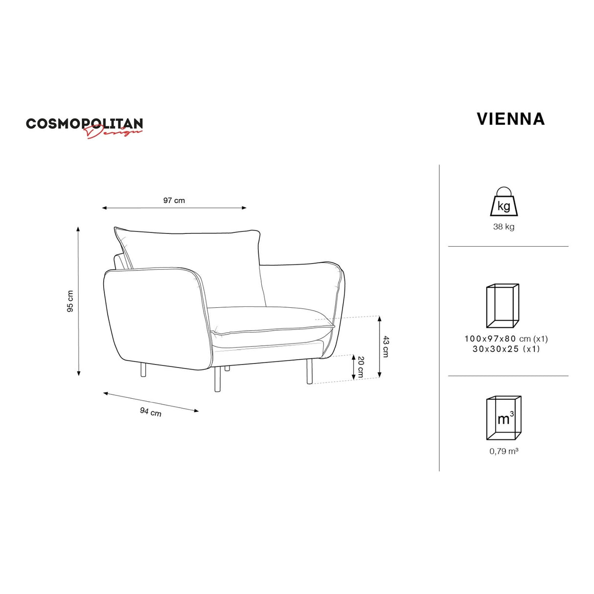 Vienna Sessel aus Samt in Königsblau (Bluvel 86), 97x94x95 cm von Cosmopolitan Design – Bild 3