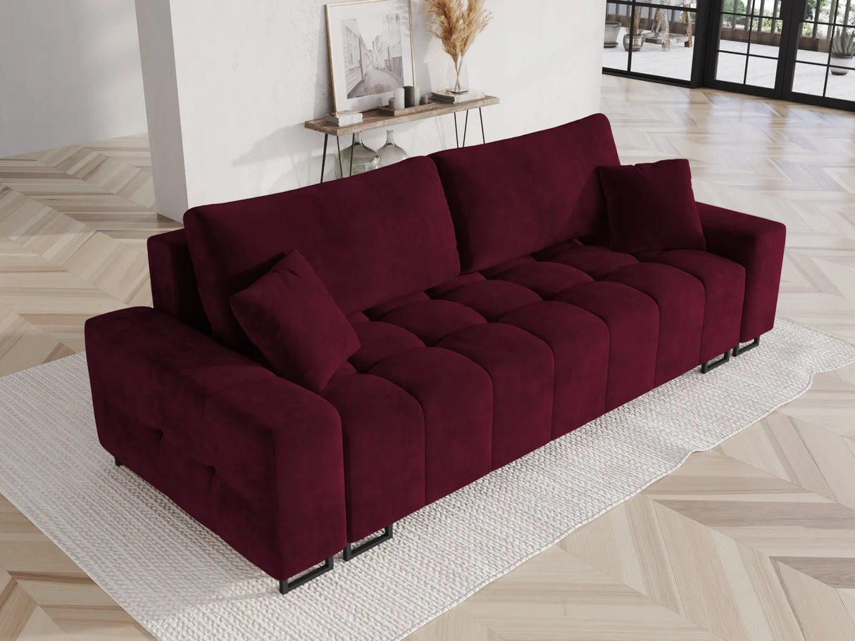 Wicklow 3-Sitzer Sofa mit Schlaffunktion und Stauraum, aus Samt in Dunkelrot (Monolith 69), 250x105x90 cm von Cosmopolitan Design – Bild 2