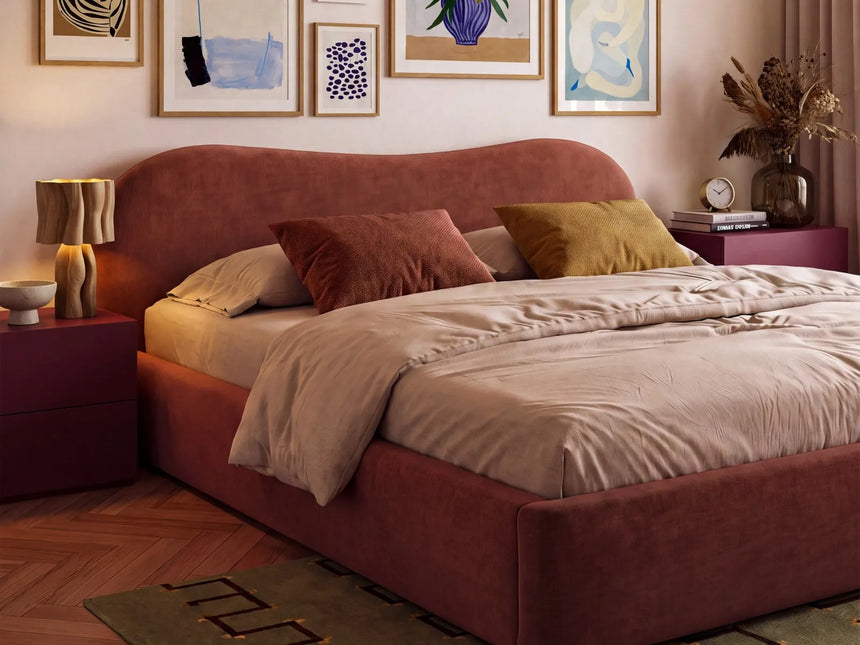 Amalfi Polsterbett mit Bettkasten und Kopfteil aus Chenille in Rosa (Golden 63), 180x200 cm von Ferrani Interiors – Bild 2
