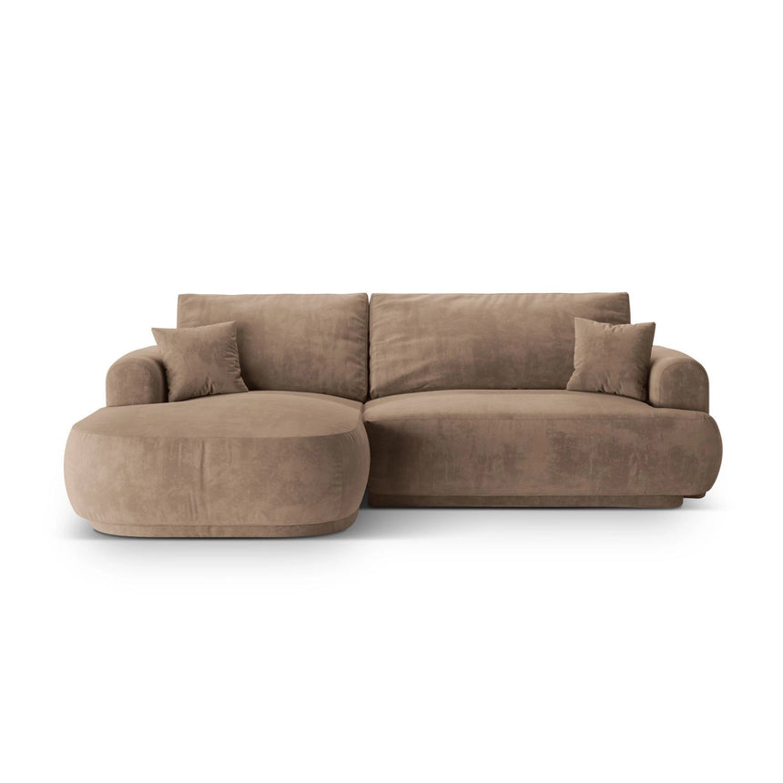 Luce 5-Sitzer modulares Ecksofa links mit Schlaffunktion, ausklappbar, aus Samt in Dunkelbeige (Vogue 3), 271x174 cm von Ferrani Interiors – Bild 1