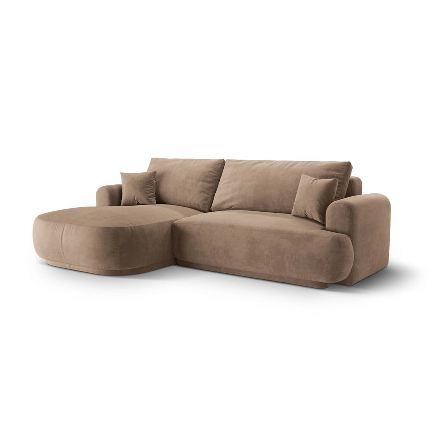 Luce 5-Sitzer modulares Ecksofa links mit Schlaffunktion, ausklappbar, aus Samt in Dunkelbeige (Vogue 3), 271x174 cm von Ferrani Interiors – Bild 3