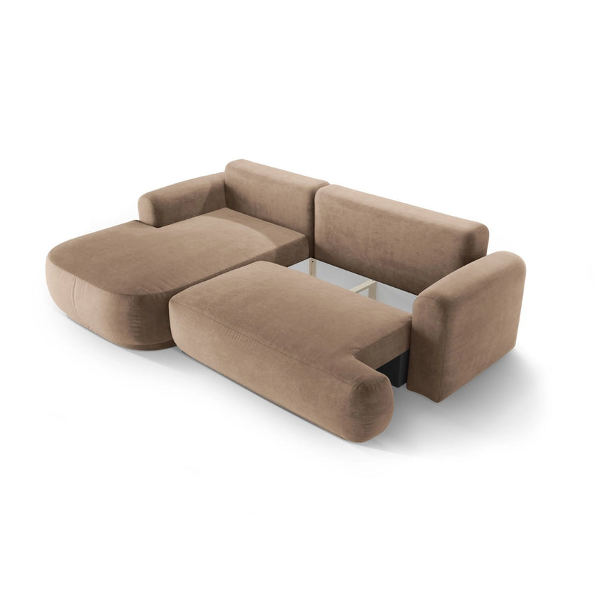 Luce 5-Sitzer modulares Ecksofa links mit Schlaffunktion, ausklappbar, aus Samt in Dunkelbeige (Vogue 3), 271x174 cm von Ferrani Interiors – Bild 5