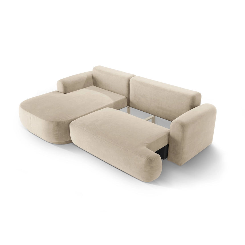 Luce 5-Sitzer modulares Ecksofa links mit Schlaffunktion, ausklappbar, aus Samt in Hellbeige (Vogue 1), 271x174 cm von Ferrani Interiors – Bild 5