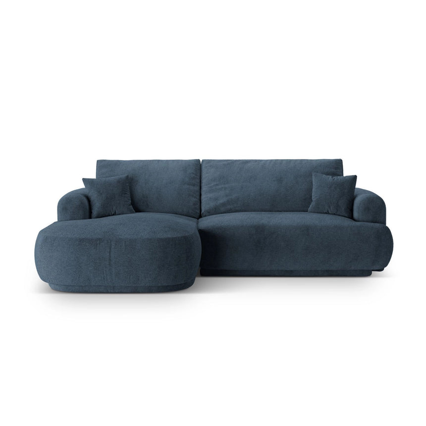 Luce 5-Sitzer modulares Ecksofa links mit Schlaffunktion, ausklappbar, aus Strukturstoff in Dunkelblau (Sorella 77), 271x174 cm von Ferrani Interiors – Bild 1