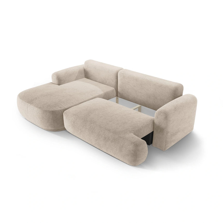 Luce 5-Sitzer modulares Ecksofa links mit Schlaffunktion, ausklappbar, aus Strukturstoff in Sand (Sorella 05), 271x174 cm von Ferrani Interiors – Bild 5
