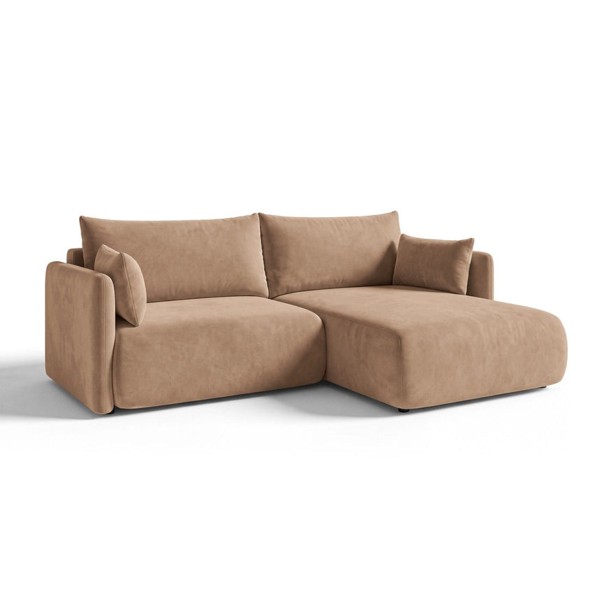 Orta 3-Sitzer Ecksofa rechts mit Schlaffunktion, ausklappbar, aus Samt in Beige (Bluvel 28), 215x151 cm von Ferrani Interiors – Bild 3