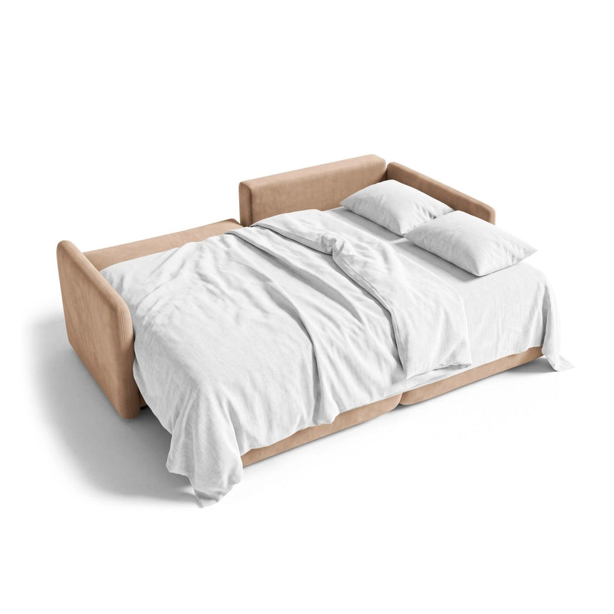 Orta 3-Sitzer Ecksofa rechts mit Schlaffunktion, ausklappbar, aus Samt in Beige (Bluvel 28), 215x151 cm von Ferrani Interiors – Bild 4
